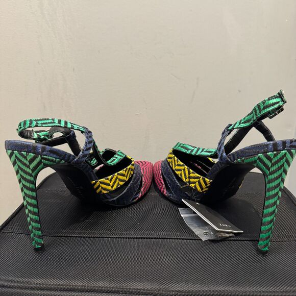 Zara Multicolor Herringbone Pointed Toe Heels - EU39/US8, New with Tags - Picture 6 of 10
